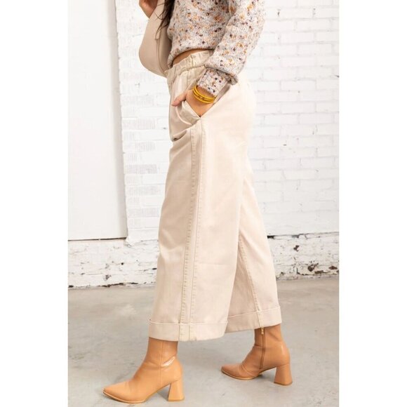 FREE PEOPLE After Love Roll Cuff Wide Leg Pants in Sandshell Size Medium - Picture 2 of 13